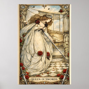 Affiche Reine d'Épées Carte de Tarot Art Nouveau Vintage