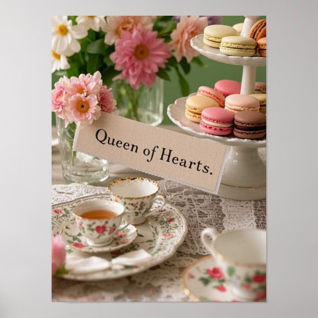 Affiche Reine des cœurs élégante en floral de tasse à thé  (Devant)