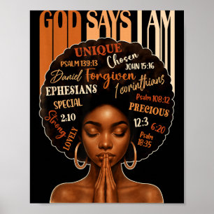 Affiche Reine Fille Noire Femme Dieu Dit Que Je Suis Mélan
