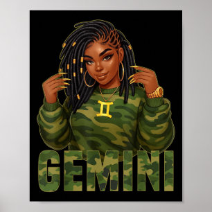 Affiche Reine Gémeaux Locd Femme Noire Camo Signe du Zodia