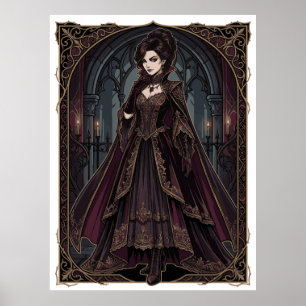 Affiche Reine Gothique Élégante Art Sombre Victorien - Fan