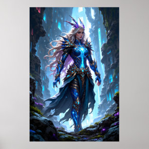 Affiche reine guerrière de fantasy marchant à travers un p