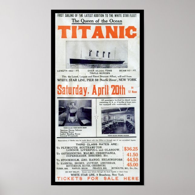 Affiche Reine Titanic de l'océan - White Star Line (Devant)