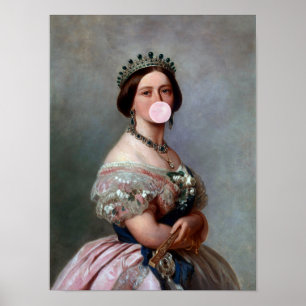 Affiche Reine Victoria gomme à bulles rose soufflant
