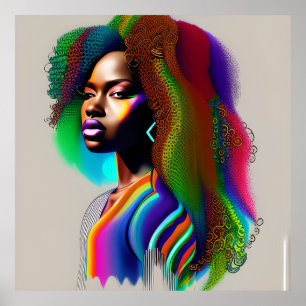 Affiche Reine vive arc-en-ciel mignon cheveux noir Melanin