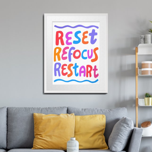 Affiche RÉINITIALISER REFOCUS REDÉMARRER Lettres de bulles (RESET REFOCUS RESTART Colorful Fun Bubble Letters Poster
)