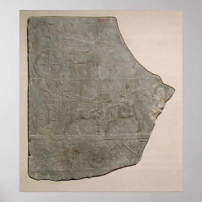 Affiche Relief of the Assyrian army in battle and at (Devant)