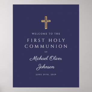 Affiche Religieux Marine Bleu Garçon Première Communion Bi