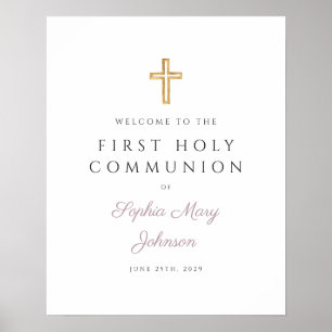 Affiche Religieux Mauve Fille Première Communion Bienvenue