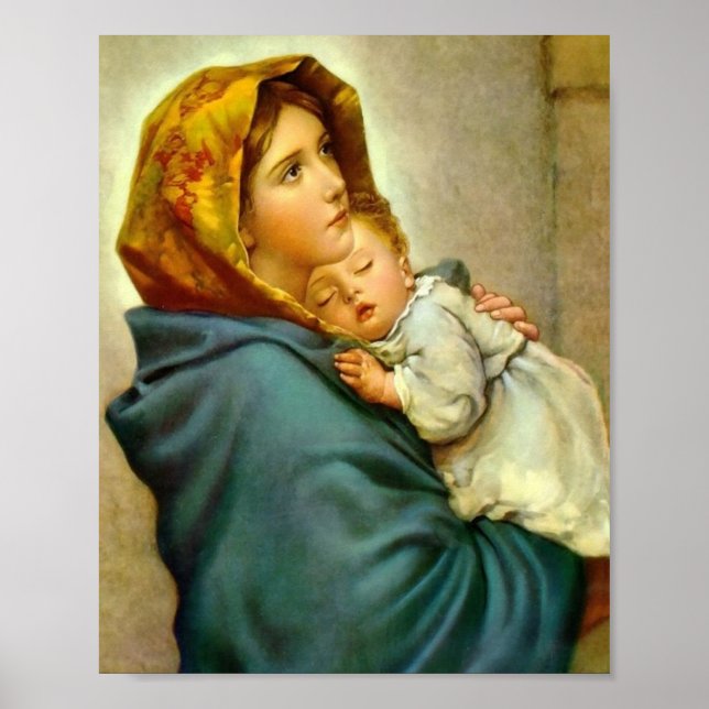 Affiche Religieux Noël Vierge Marie Jésus Vintage (Devant)