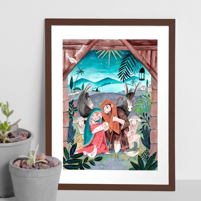 Affiche Religious nativity scene blue, red Mary & Joseph H (Créateur téléchargé)