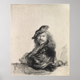 Affiche Rembrandt - Autoportrait appuyé sur un rebord de p