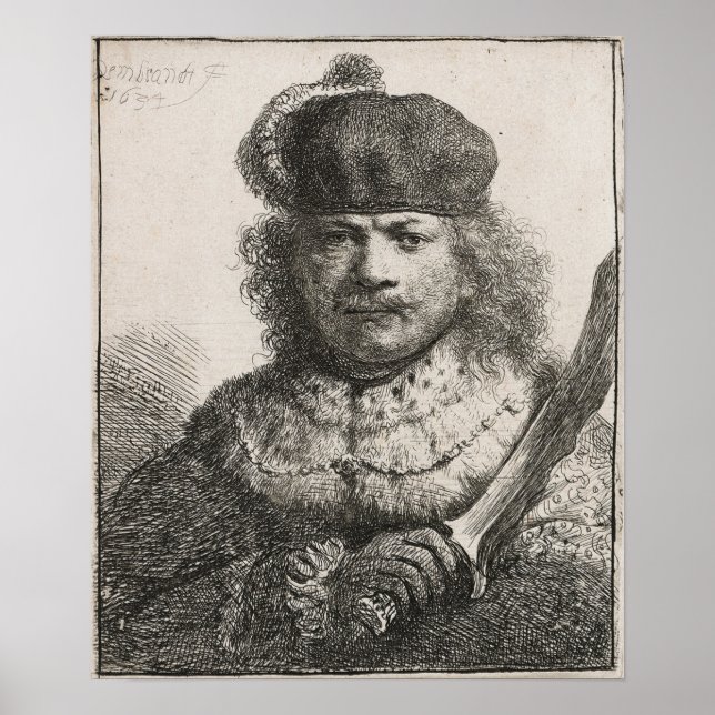 Affiche Rembrandt - Autoportrait Avec Sabre Élevé 1634 (Devant)
