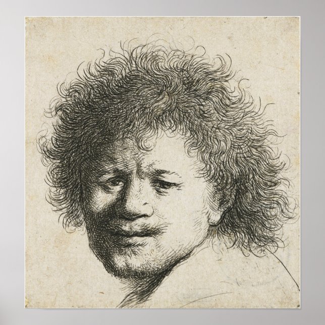 Affiche Rembrandt - Autoportrait, cheveux longs broussaill (Devant)