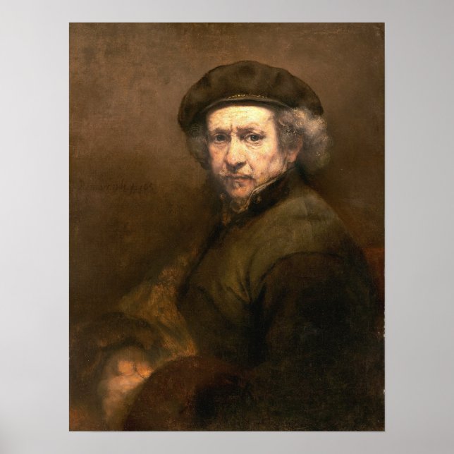 Affiche Rembrandt : Beret auto-portrait et collier tourné (Devant)