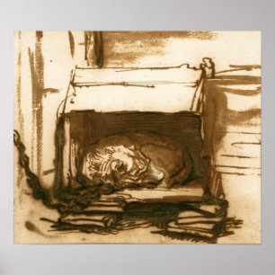 Affiche Rembrandt - Chien de garde endormi