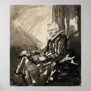 Affiche Rembrandt - Femme assise avec un livre ouvert sur