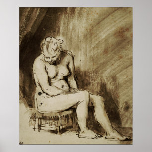 Affiche Rembrandt - Femme assise sur un tabouret