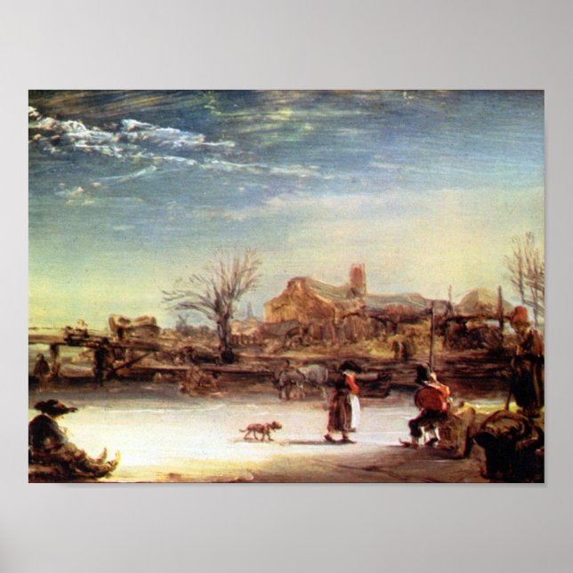 Affiche Rembrandt Harmenszoon van Rijn - Paysage hivernal (Devant)