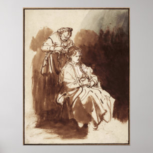 Affiche Rembrandt - Jeune femme se faisant tresser les che