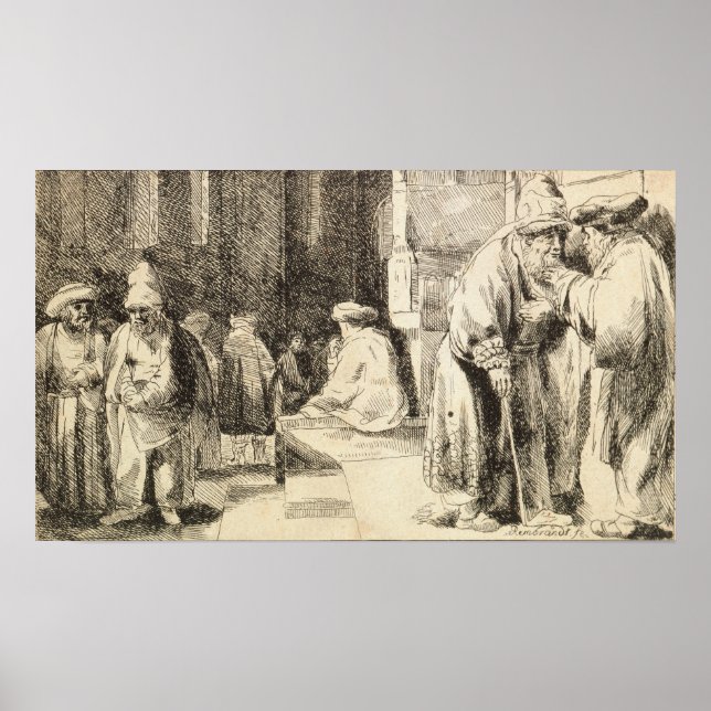 Affiche Rembrandt - Juifs dans la synagogue (Devant)
