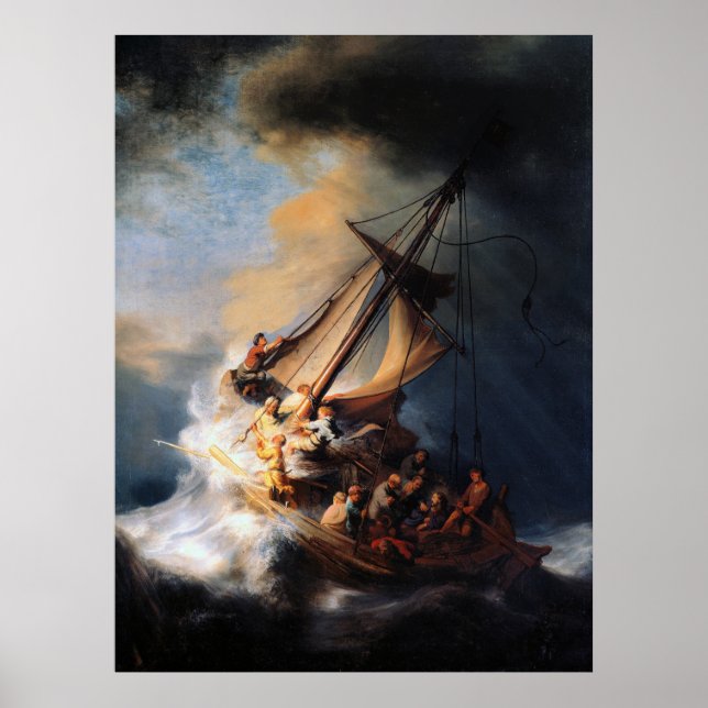 Affiche Rembrandt - La tempête de la mer de Galilée (Devant)