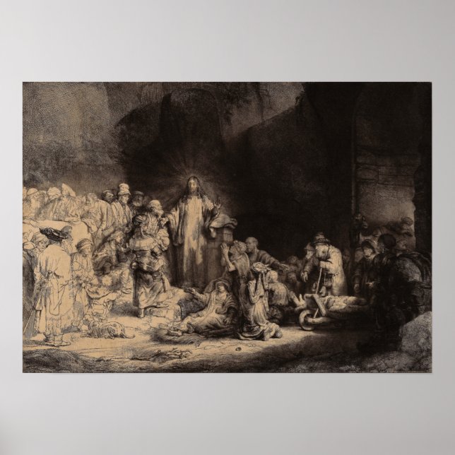 Affiche Rembrandt - Prêche du Christ, Cent Guilder Prin (Devant)