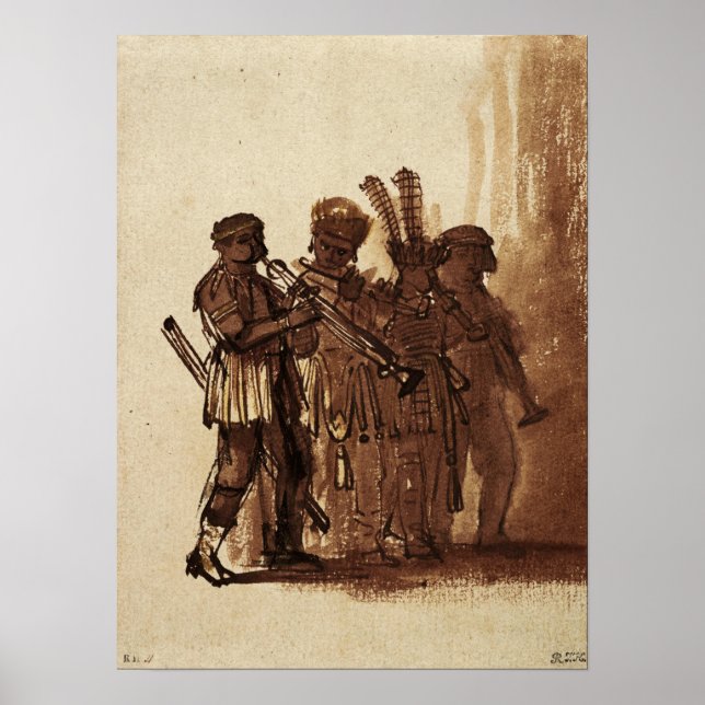Affiche Rembrandt - Quatre Musiciens Avec Instruments À Ve (Devant)