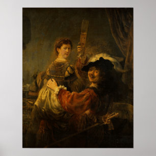 Affiche Rembrandt - Saskia et artiste en scène de prodigue