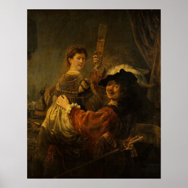 Affiche Rembrandt - Saskia et artiste en scène de prodigue (Devant)