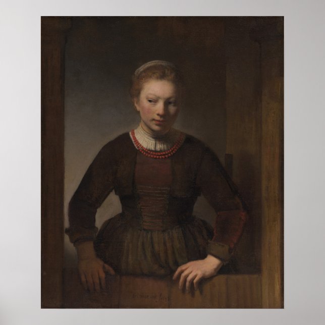 Affiche Rembrandt - Une jeune femme à demi-porte ouverte (Devant)