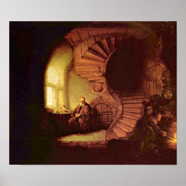 Affiche Rembrandt van Rijn - Philosophe en méditation (Devant)