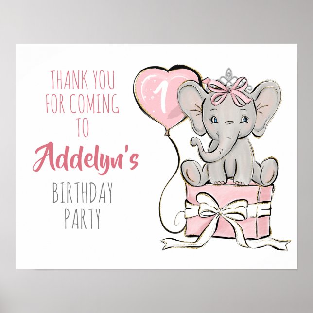 Affiche Remerciement pour fête d'anniversaire de princesse (Devant)