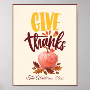 Affiche Remerciements à la Citrouille Thanksgiving