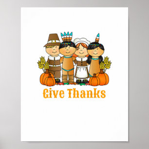 Affiche Remercier le Citrouille indien Pilgrim Thanksgivin