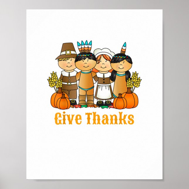 Affiche Remercier le Citrouille indien Pilgrim Thanksgivin (Devant)