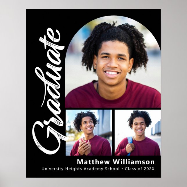 Affiche Remise de diplôme noir 3 Photo Bold Arch Écriture  (Devant)