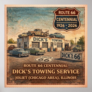 Affiche Remorquage Route 66 Joliet Illinois