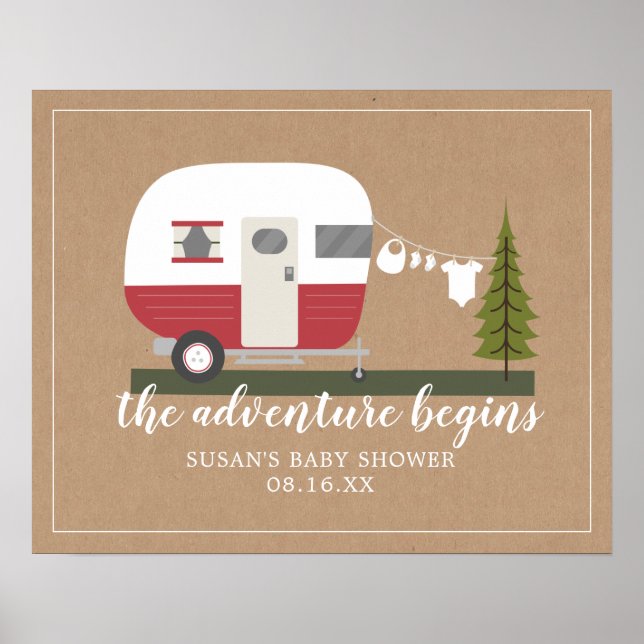 Affiche Remorque aventure Camper Baby shower neutre (Devant)