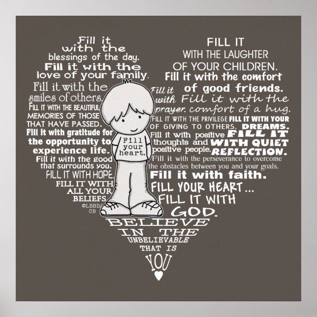 Affiche Remplis ton cœur - Lettres blanches/Marron foncé (Devant)