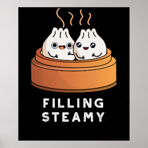 Affiche Remplissage Steamy Funny Dimsum Bao Pun Dark BG