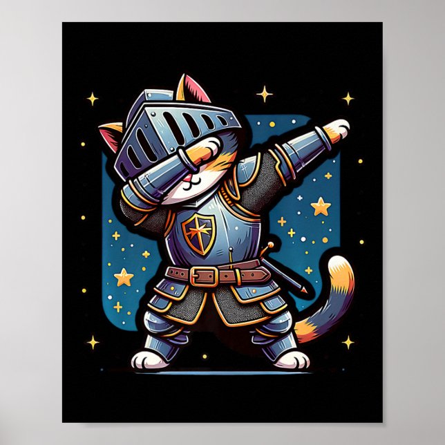Affiche Ren Faire Chevalier médiéval Dabbing Chat Kitten D (Devant)