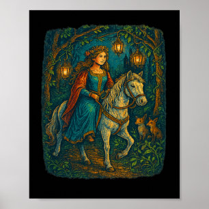 Affiche Ren Faire Médiévale Dame Équitation À Enchan
