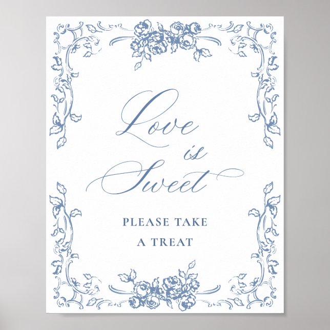 Affiche Renaissance Ornate Dusty Bleu Floral L'amour est d (Devant)