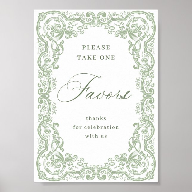 Affiche Renaissance Ornate Sage Green Faveurs Mariage (Devant)