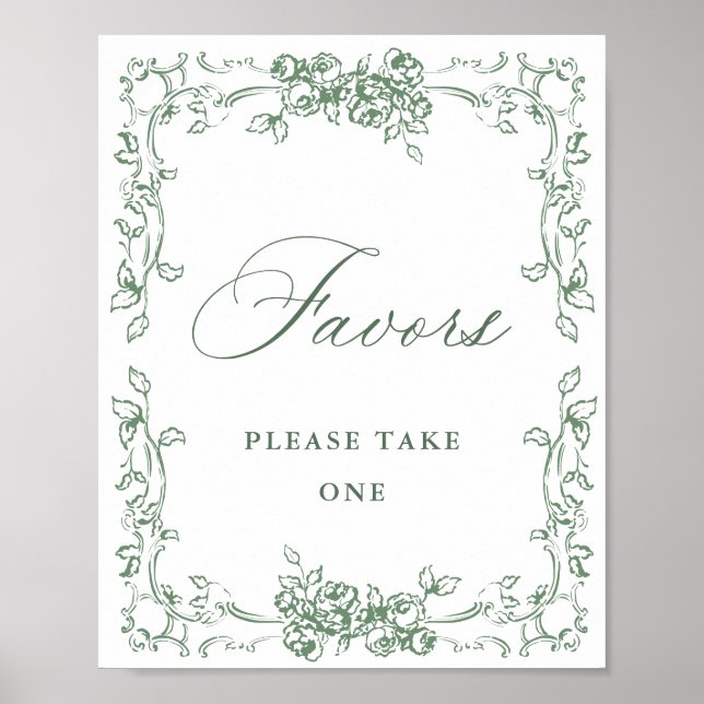 Affiche Renaissance Ornate Sage Green Faveurs Mariage (Devant)