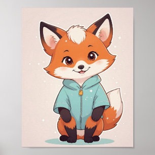 Affiche Renard adorable en sweat à capuche - Jolie décorat