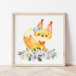 Affiche Renard, Animaux de la Forêt, Bohème, Fleurs Violet
