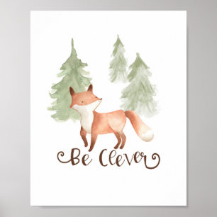 Affiche Renard aquarelle amis de la forêt sois intelligent