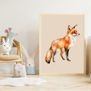 Affiche renard aquarelle sur beige